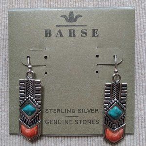 Barse Sterling Genuine Turquoise & Coral Earrings